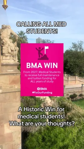 From @/bma.students on instagram: Big news. The government has published plans to transform funding for medical students in England from 2027. This would provide medical students with full tuition and maintenance support for every year of study. This follows sustained BMA student lobbying and could represent a major positive shift in medical student funding. We are seeking further details to understand how this will work in practice and will keep you updated. We understand this will only affect students starting their courses in 2027. We will continue to campaign on the behalf of students studying prior to the changes. What are your thoughts on this? Let us know in the comments  #medicine #news #breaking #bma #prescription4success 