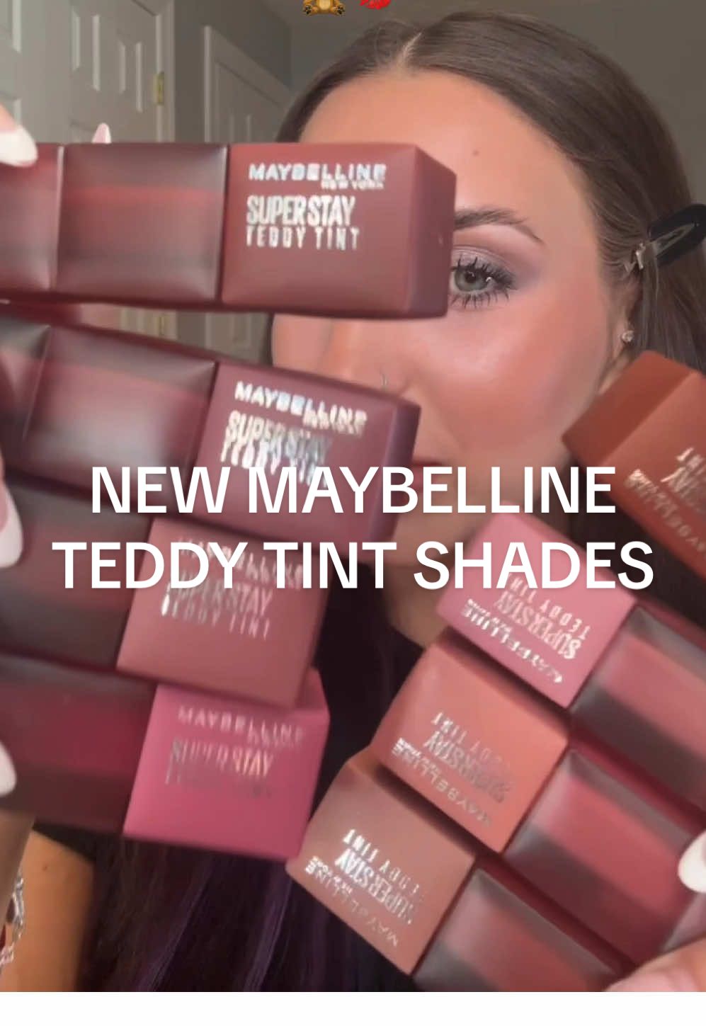 NEW Teddy Tint shades exclusive to tiktok! 🧸  💋 Teddy soft matte finish 💋 leaves a tint with 12hr wear  💋 wear blurred or build for full coverage 💞 wear as blush too! These are gonna go quick so run!! @Maybelline NY  #maybellinepartner #teddytint #maybellineteddytint #affordablelipcombo #lipstain 