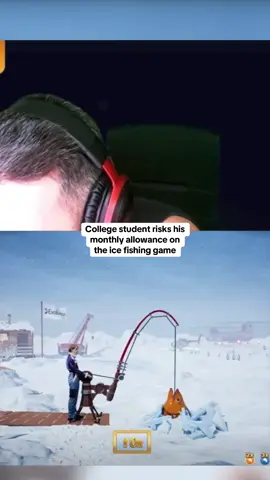 College student risks his monthly allowance on the ice fishing game #kickstreaming