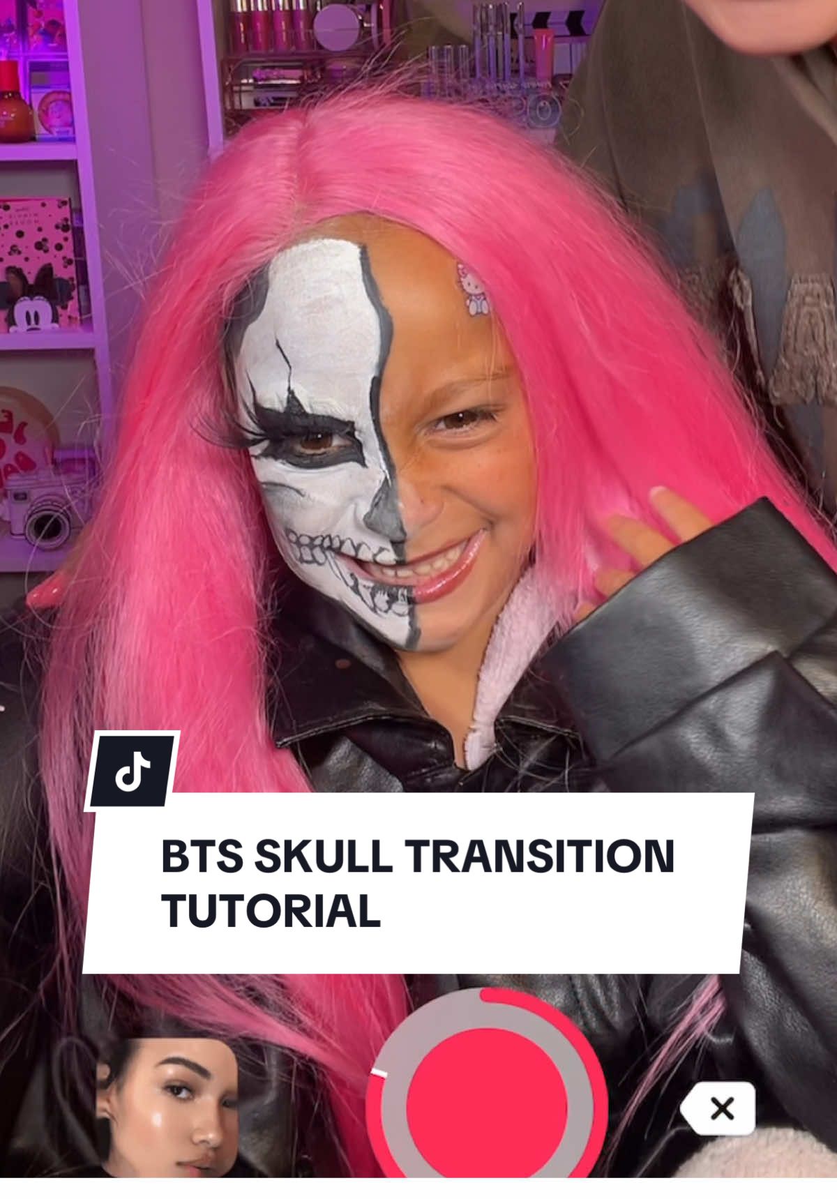 Babysitting = BTS face painting session 💀🎨 #bts #behindthescenes #skullmakeup #halloweenmakeup #facepaint 