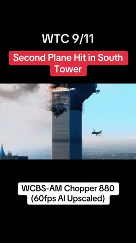 WTC 9/11 | Second Plane Hit in South Tower I WCBS-AM Chopper 880 (60fps Al Upscaled) #september11 #911 #wtc #worldtradecenter #historytok 