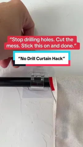 “No drilling. No damage. Just stick, press, and hang. Light curtains only. 48% off. Tap to buy.”