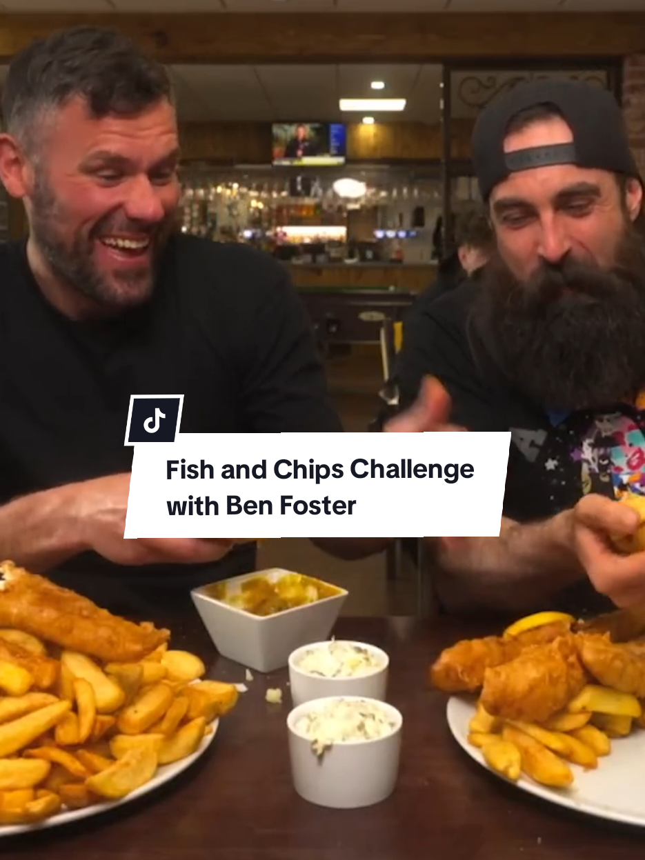 I'm at Mansfield Town FC attempting to batter their fish and chips challenge... and I'm accompanied by a special guest, in the shape of @Ben Foster The Cycling GK 