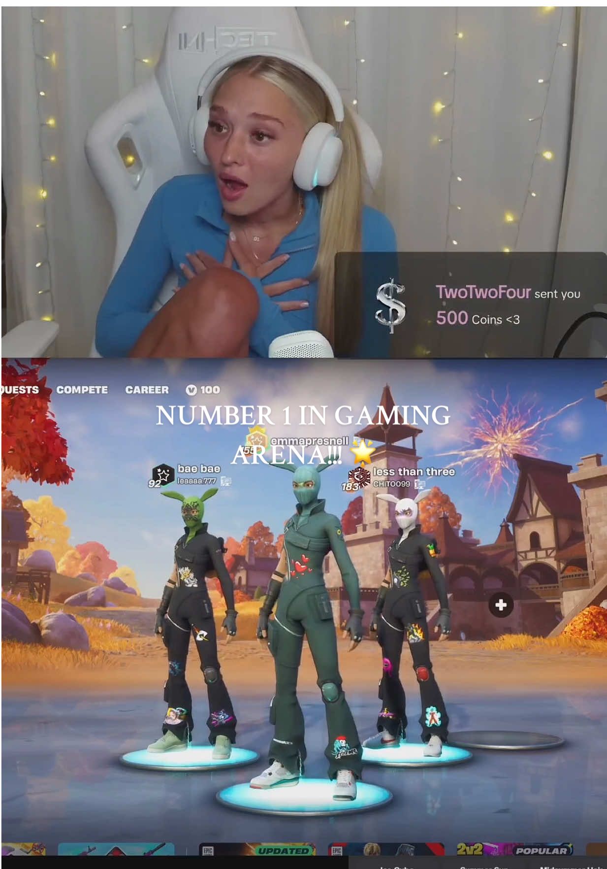 We finished number 1 in the gaming arena event last night and here are all my emotions from those final 5 minutes 🤣 I still can’t believe it. I used to watch streamers compete in these huge events, and now just 5 months into streaming we finished first. Truly mind blowing. Anything is possible and I’m beyond thankful for my community and the many others who showed up for me. None of this would be possible without you guys. Thank you from the bottom of my heart, I love you all. 🌟 #gamingarena #GamingOnTikTok 