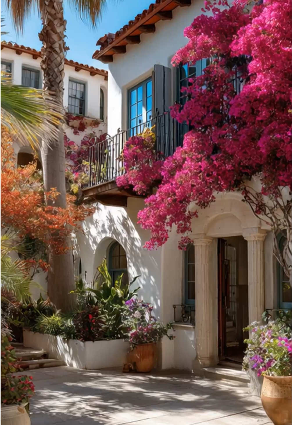 Would you trade city noise for the quiet beauty of flower-lined courtyards and sunlit archways? 🌺✨🏛️ #SpanishVilla #MidjourneyArt #VideoAI #AIGenerated #RomanticGetaway