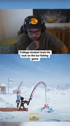 College student tests his luck on the ice fishing game #kickstreaming