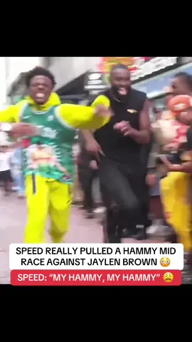 Such a close race even with the hammy pull. 😳🤯 (@IShowSpeed) #ishowspeed #speed #jaylenbrown #race #challenege 