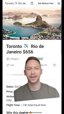 Toronto to Rio de Janeiro deal! 🇨🇦➡️🇧🇷 Flights with Copa Airlines, 1 stop in Panama City, ~15h travel time. Perfect for Brazil’s spring: Copacabana, Ipanema, Sugarloaf Mountain + samba nights in Lapa 🌴☀️ Save this deal & follow @easeandaway for flight deals 💸 #TorontoToRio #RioDeJaneiroFlights #BrazilTravel #FlightDealsCanada #CheapFlightsToronto  
