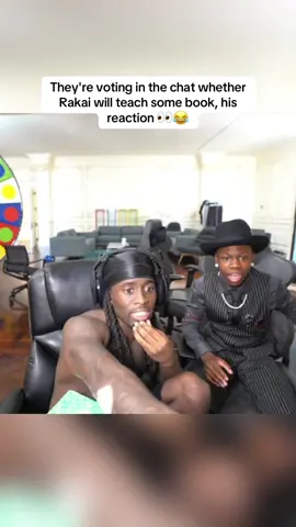 They're voting in the chat whether Rakai will teach some book, his reaction 👀😂 #kaicenat #rakai #fyp 