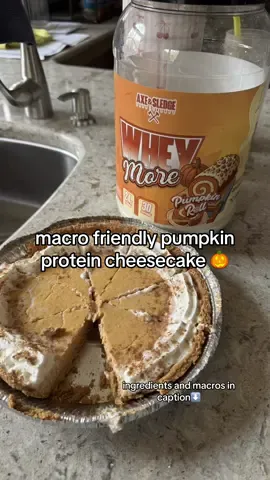 couldn’t think of a better way to officially announce i am now officially an athlete with @Axe & Sledge Supplements other then making a macro friendly PUMPKIN PROTEIN CHEESECAKE (macros and ingredients ⬇️) using of course pumkin roll protein powder 🎃  (CODE: HAMS as always saves u $ at check out)  - - MACROS: per slice cal: 80 protein: 7g fat: 3.6g carb: 8g sug: 3g - INGREDIENTS : w/ measurements  reduced fat pre made graham cracker pie crust  70g of 1/3 less fat cream cheese 1/3cup pumpkin puree 170g of vanilla greek yogurt 15-30g of 0 sug maple syrup (depends on how sweet u prefer) 50g of egg whites 1 whole egg a dash of cinnamon (measure with ur heart) 1/2tsp pumpkin pie spice  1/4tsp nutmeg 1 scoop of pumpkin roll protein powder OPTIONAL TOPPINGS: 0 sug whip cream and pumpkin pie spice  - Bake @ 350 for 25-35min and make sure to refrigerate for at least 8hr but better after 24hr before serving!! ENJOY😋🤍🤍 #axeandsledge  - - seriously so beyond grateful and blessed, to now be apart of demo crew. this wouldn’t be possible without jesus and you guys for giving me a platform so thank you 🙏🏼🤍 - #fyp #macrofriendly #proteindessert #pumpkinseason 