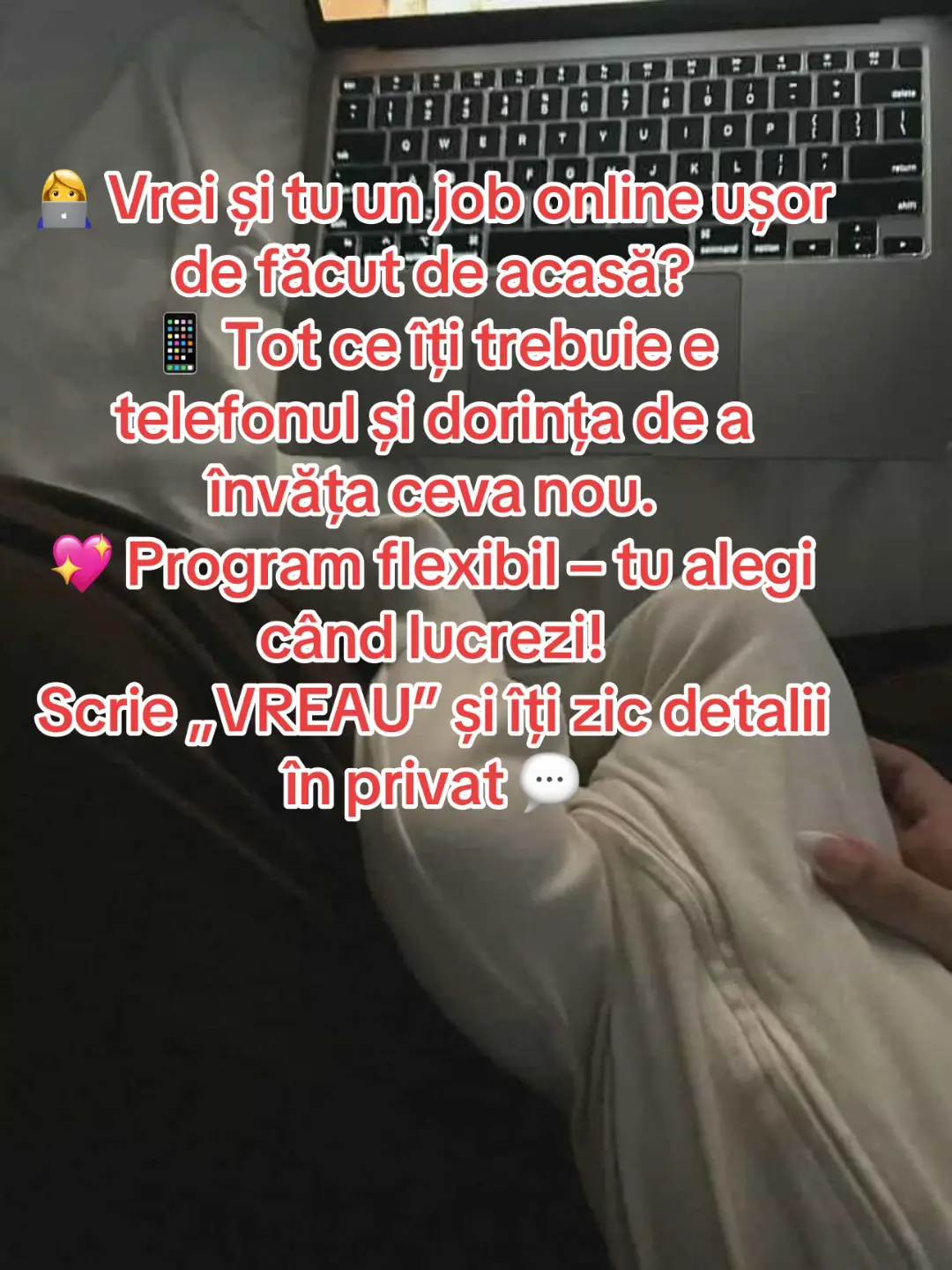 👩‍💻 Vrei și tu un job online ușor de făcut de acasă? 📱 Tot ce îți trebuie e telefonul și dorința de a învăța ceva nou. 💖 Program flexibil – tu alegi când lucrezi! Scrie „VREAU” și îți zic detalii în privat 💬 #foryou #LucreazaDeAcasa #foryou 