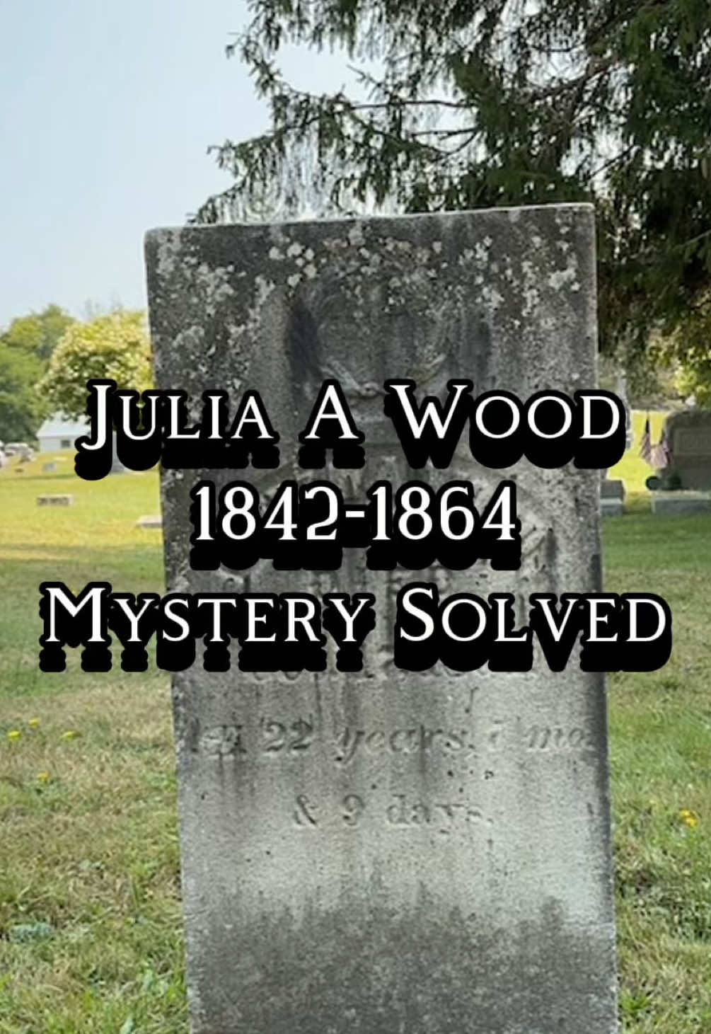 The mystery of Julia A. Wood is solved. Born in 1842, she died in 1864 at just 22 years old, and rests in Pulaski Village Cemetery. With the help of researchers, we learned of her Irish immigrant parents, her siblings, and a stepbrother who served in the Civil War as a drummer boy. Her life may have been short, but her story lives on. #GraveGeeks #Cemetery #storytime #mystery #suprise 