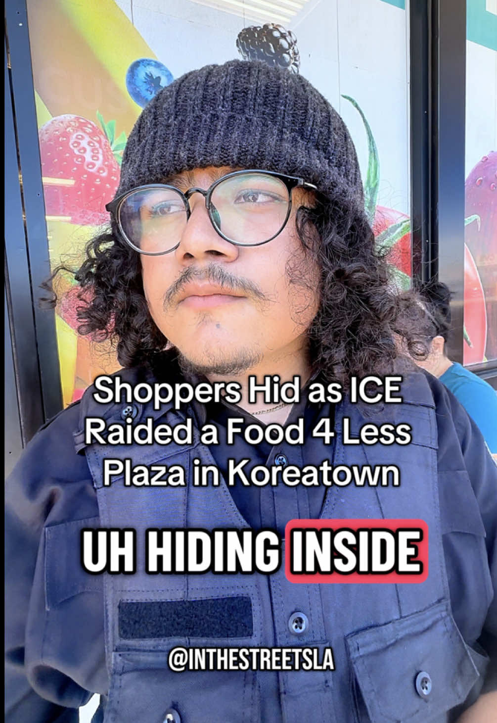 George, a security guard from El Monte, wanted people to know what’s happening in LA. He says ICE raided a Koreatown plaza where Angelenos go to Speakeasy Fitness or shop at Food 4 Less. He works at Food 4 Less and described people hiding in fear inside the store as ICE snatched about 10 people. These raids are happening all over Los Angeles, even your local grocery store.