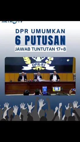 DPR RI secara resmi mengumumkan enam keputusan dalam menjawab tuntutan rakyat. Pernyataan ini disampaikan merespons aksi demonstrasi pada beberapa hari belakangan. Wakil Ketua DPR RI Sufmi Dasco Ahmad pun mengumumkan enam putusan yang diambil berdasarkan rapat dengan para ketua fraksi pada Kamis (4/9/) kemarin. #DPRRI #viral #beritaupdate #fyp 