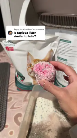 Replying to @Mae Hart  I find the tapioca to be a little better with clumping and non-stick #catlitter #tapiocalitter #tofulitter 