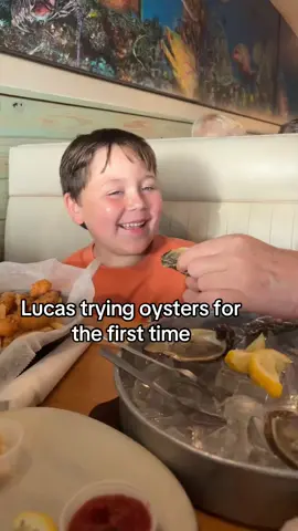He was so excited to try all the sea food!! I don’t blame him 🥴#florida #oyster #waitforit #neveragain 
