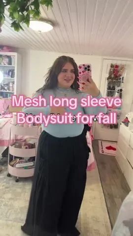 Like how did she know this mesh long sleeve bodysuit was going to be THE BODYSUIT FOR FALL FASHION! The brown bodysuit screams fall! Like I literally need these and every single color, and they’re actually so comfortable and stretchy as well, and they really suck me in! #fallfashioninspo #meshbodysuit #bodysuitshapewear #bodysuitstyle #fallfashionfinds 