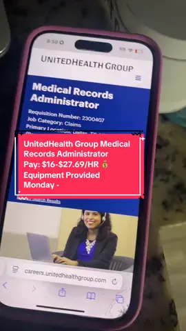 UnitedHealth Group Medical Records Administrator Pay: $16-$27.69/HR 💰 Equipment Provided  Monday - Friday 🚨#followers #fyp #wfh #jobs #remotework 