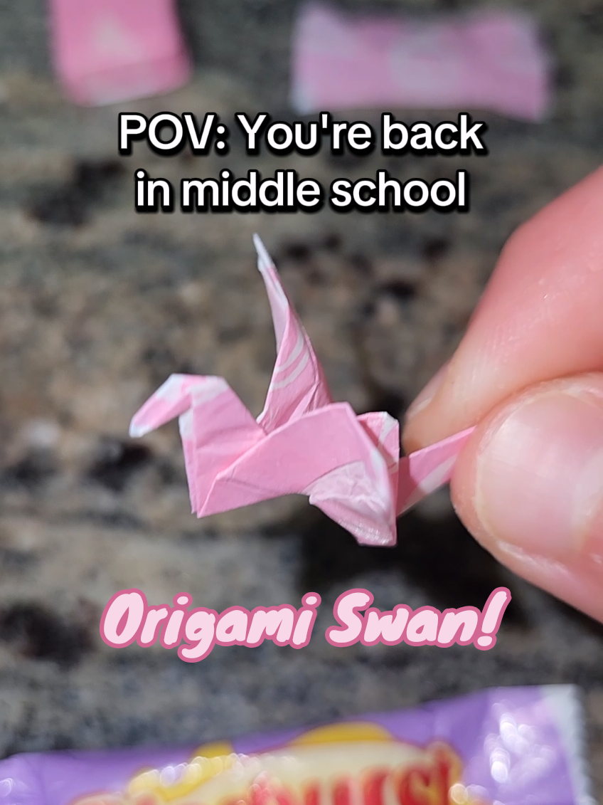 POV: We’re back in middle school 🦢✨ Made an origami swan out of a @starburst wrapper. Here’s how to fold your own 🍬 #bestcandy #starburst #origamiart #nostalgia #diycrafts