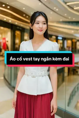 Áo cổ vest tay ngắn kèm đai #thoitrang #xuhướng #viral #model #thoitrangnu  @PhuongLinhshop 