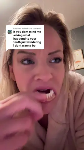 Replying to @helixclixy Why do I have fake teeth? Simple: childhood dental care = nonexistent. Adult dental care = too late.  + life doing what life does… and here we are 🦷✨ Shoutout to my parents for acting like cavities were a personality trait 🙃 #dentures #denturegang #dentureconfidence #faketeeth #toothless 