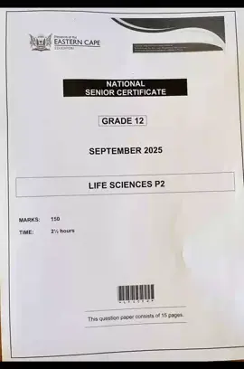 Grade 12 September 2025 paper 2 Life Sciences Paper #grade12 #grade11 #grade10 #grade9 #grade8 