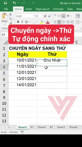 Cách chuyển từ ngày sang thứ đơn giản bạn đã biết chưa#excel #tinhocvanphong #xuhuong #LearnOnTikTok #learnontiktoktogether 