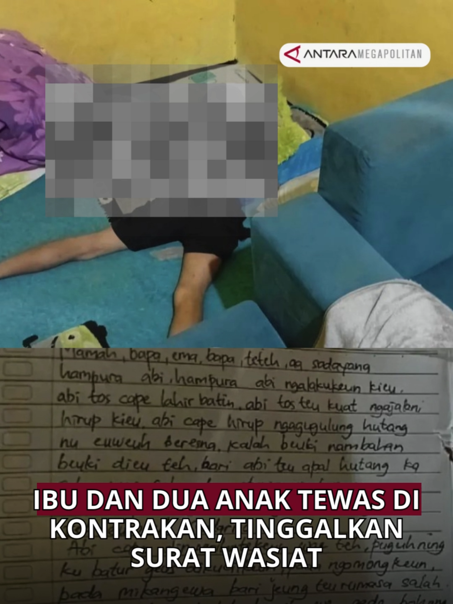 Ibu dan Dua Anak Tewas di Kontrakan, Tinggalkan Surat Wasiat Warga digemparkan oleh penemuan seorang ibu berinisial EN yang ditemukan tewas gantung diri di pintu kamar kontrakan di Banjaran, Kab. Bandung. Lebih memilukan lagi, dua anaknya yang masih berusia 9 tahun dan 11 bulan diduga lebih dulu diracun oleh sang ibu sebelum akhirnya mengakhiri hidupnya. 📌 Polda Jabar membenarkan peristiwa ini. Dari hasil pemeriksaan awal, polisi menemukan sebuah surat wasiat yang ditinggalkan korban. Keberadaan surat itu semakin memperkuat dugaan bahwa kematian mereka adalah peristiwa tragis yang sudah direncanakan. 👮‍♂ Hingga kini, tim penyidik kepolisian masih melakukan penyelidikan lebih lanjut untuk mengungkap motif di balik aksi nekat sang ibu serta memastikan penyebab kematian kedua anaknya. 🙏 Peristiwa ini menjadi pengingat bagi kita semua betapa pentingnya perhatian, dukungan, dan kesehatan mental dalam keluarga. -Melita #Bandung #Banjaran #Tragedi #BeritaBandung #InfoJabar #Keluarga #KesehatanMental #fyp #Viral