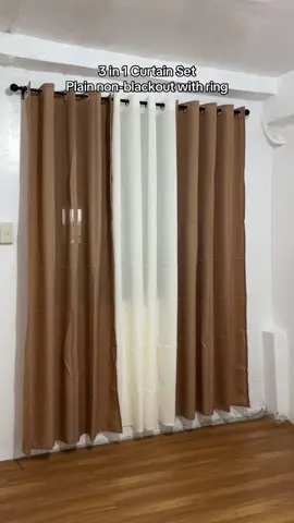 Plain non-blackout curtains set with ring!!!🤧 #blackoutcurtain #plaincurtain #curtainset #aestheticcurtains #3in1curtain 