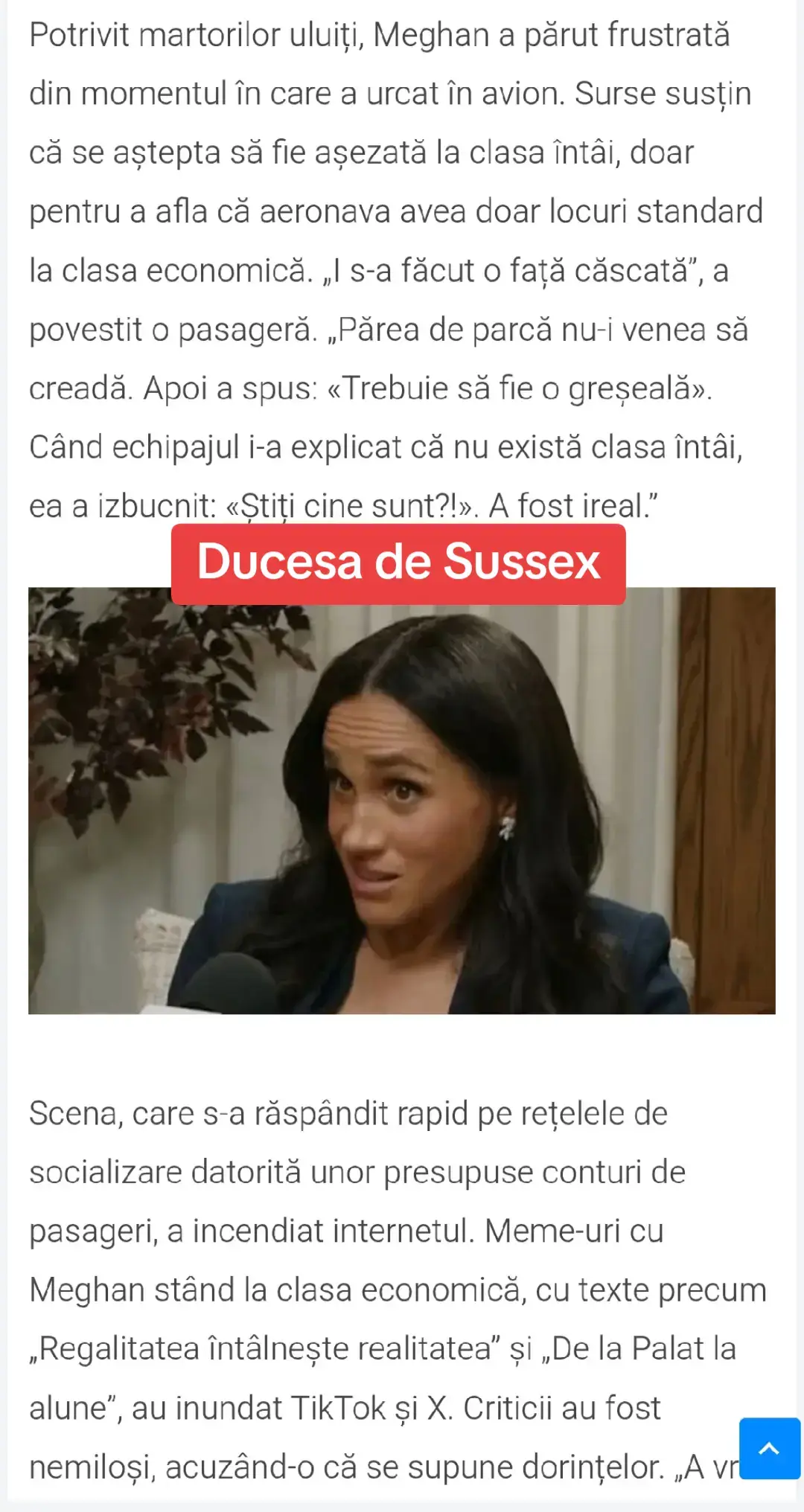 Însă nu toată lumea o batjocorește pe Ducesă. Susținătorii i-au sărit în apărarea ei, insistând că povestea a fost exagerată și menită să o umilească. „Dacă Meghan strănută în avion, o vor transforma într-un scandal”, a scris un fan. Alții au subliniat dublul standard, menționând că membrii familiei regale bărbați rareori se confruntă cu aceeași examinare amănunțită în ceea ce privește aranjamentele de călătorie! #sussex #lowcost 