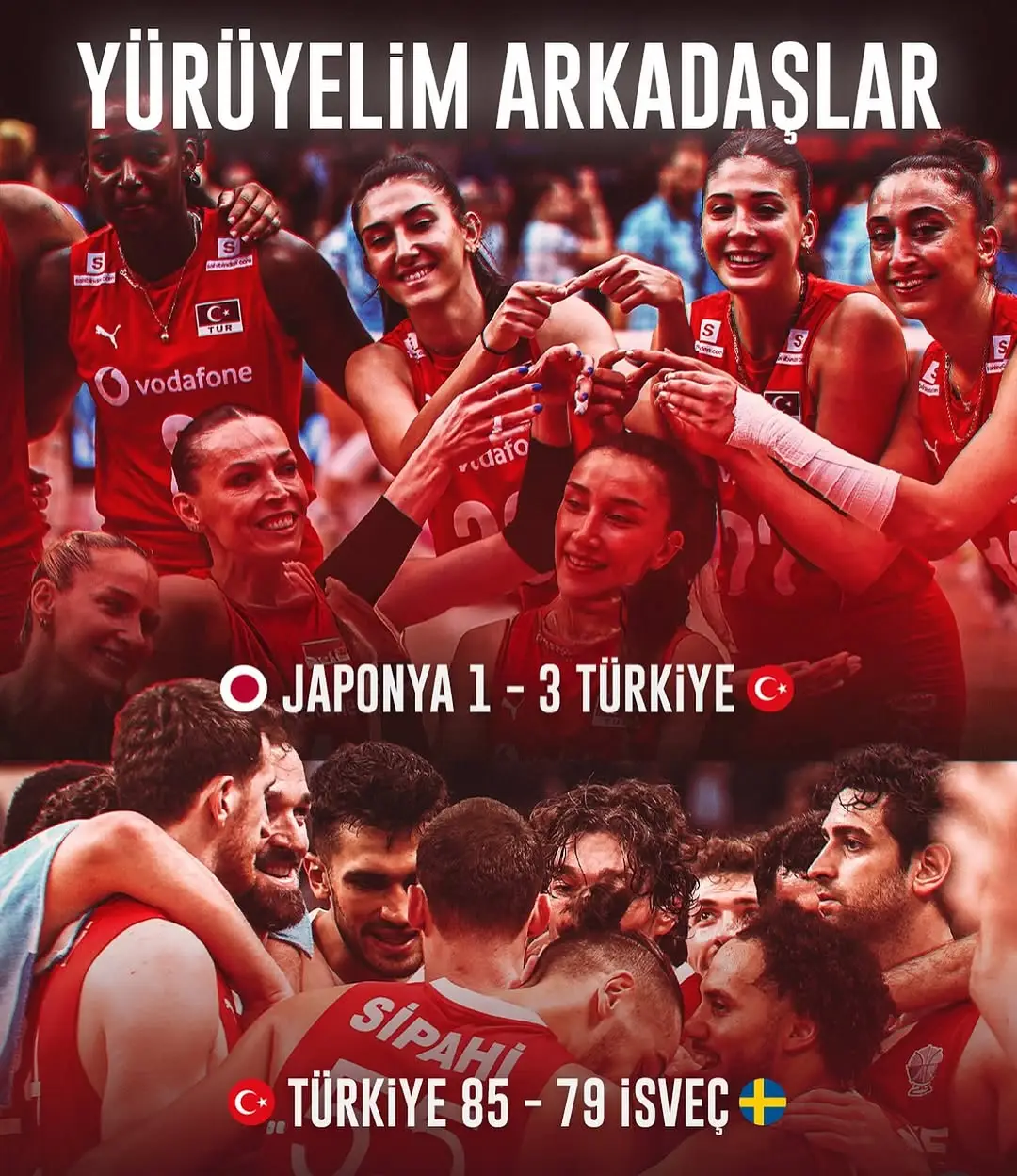 TEBRİKLER MİLLİ TAKIM  A milli kadın voleybol milli takımımız 2025 dünya şampiyonasında yarı finalde Japonya'yı 3-1 yenerek tarihimizde ilkkez finale çıktı. A milli erkek basketbol takımımız euro basket 2025 te son 16 turunda İsveç'i 85-79 yenerek çeyrek finale çıktı.#millitakım #kesfetteyiz #kesfett #kesfetbeniöneçıkart 