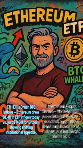 1.	ETH Whale Stakes $646M — An Ethereum ICO-era whale locked 150K ETH into staking, signaling serious long-term belief.     	2.	ETH ETFs Crush BTC Inflows — Ethereum drew $1.4B in ETF inflows today vs. just $748M for Bitcoin, showing shifting institutional appetite.   	3.	Bitcoin Whale Supply Shrinks — Whale-held BTC per wallet fell to its lowest since 2018, suggesting a broadening investor base and more resilient market structure.  #Old#OldCryptoy#CryptoNewsy#CryptoUpdatet#Bitcoinh#Ethereumy#CryptoDailyy#CryptoCommunity