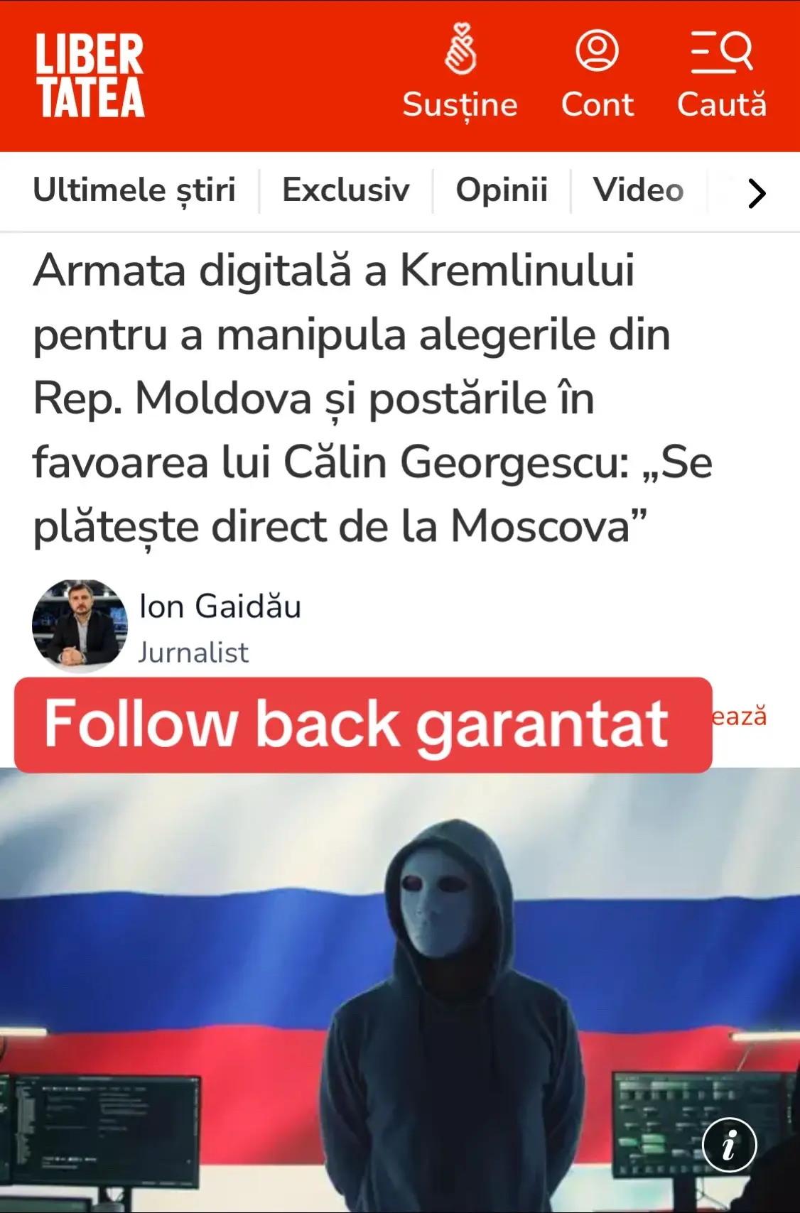 Armata digitală a Kremlinului pentru a manipula alegerile din Rep. Moldova și postările în favoarea lui Călin Georgescu: „Se plătește direct de la Moscova” Citeşte întreaga ştire: Armata digitală a Kremlinului pentru a manipula alegerile din Rep. Moldova și postările în favoarea lui Călin Georgescu: „Se plătește direct de la Moscova”#foryou #news #calingeorgescu #georgescu 