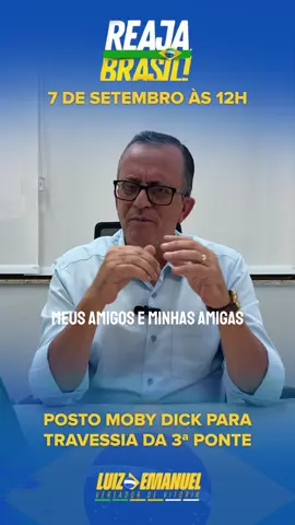🚨🇧🇷 No próximo 7 de setembro, é hora de mostrar nossa força! Convoco todos os patriotas, conservadores, pessoas de bem e decentes a estarem presentes nessa grande manifestação contra os abusos de poder, contra a corrupção e em defesa daquilo que é mais precioso: a liberdade. 📍 Local: Poço Moby Dick – Vila Velha ⏰ Horário: 12h Vamos juntos levantar nossa voz e mostrar que o Brasil tem dono: o seu povo!