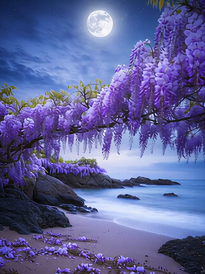 ~癒やしの藤の花~ Healing wisteria flowers @癒やし~Healing~👈 癒やしの藤の花(和風) #癒し #藤の花 #月 
