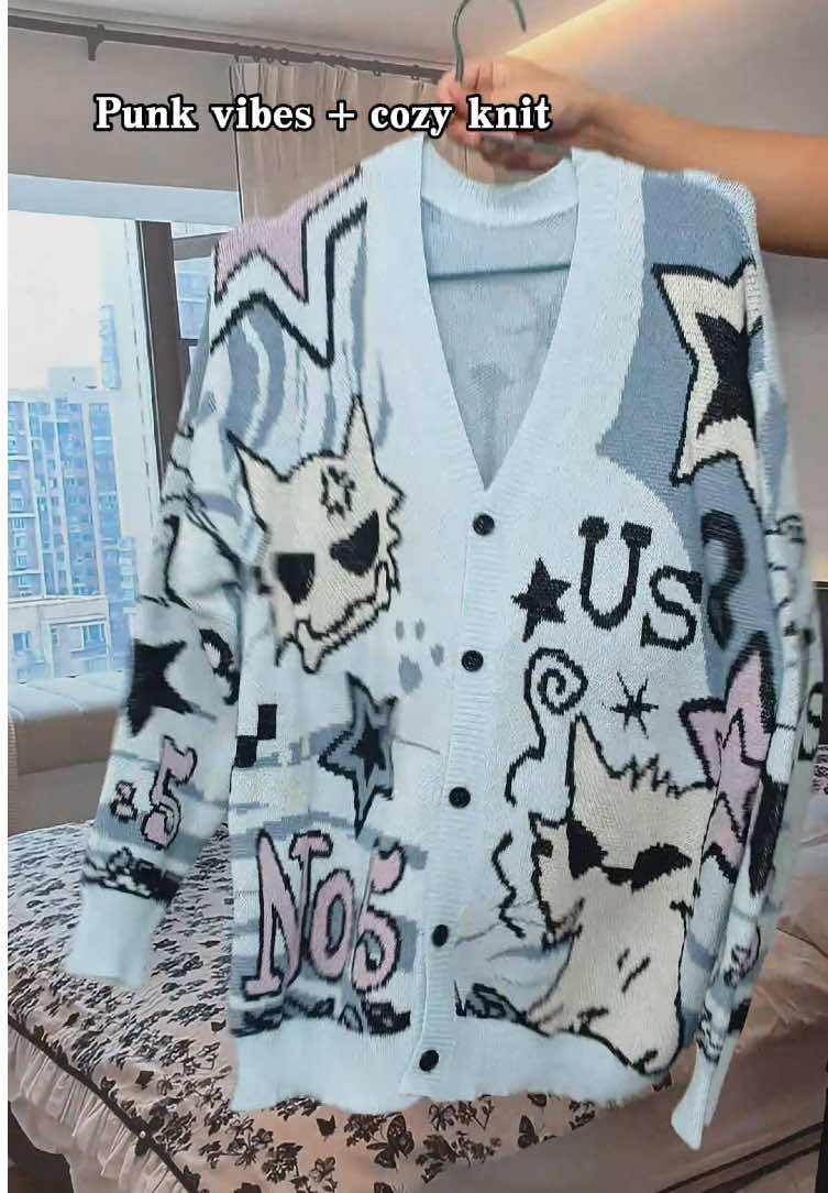 For those who like their style loud. Cat meets punk in one killer knit. #tiktokshopblackfriday #tiktokshopcybermonday #CoolAndComfy #MensStreetwear #TrendingNow #OutfitCheck #WardrobeEssentials 