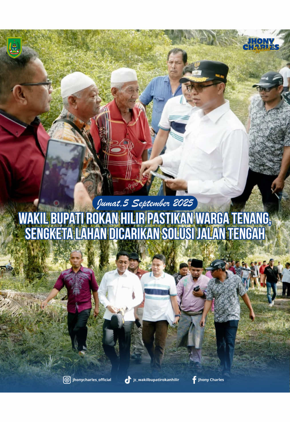 Desa Sungai Tapah, Kec. Tanjung Medan Jumat, 5 September 2025. Saya meninjau langsung tapal batas Rohil – Rohul. Selain memastikan kondisi di lapangan, tujuan utama kita adalah mencari jalan tengah atas persoalan sengketa lahan yang ada. Dalam kesempatan ini, saya juga didampingi oleh pak Camat , Kapolsek, serta Penghulu setempat. Kehadiran kita bersama adalah bukti bahwa pemerintah dan aparat siap menjaga kondusifitas sekaligus memastikan hak masyarakat tetap terlindungi. InsyaAllah, dengan musyawarah dan koordinasi lintas pihak, kita temukan solusi terbaik yang bisa diterima semua. #Wakilbupatirohil2025 #jhonycharles #rokanhilir #tanjungmedan