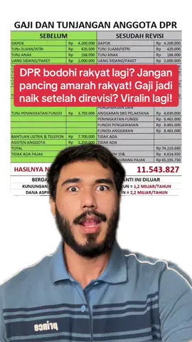 Ini table ketika dana tunjangan rumah di hapus di compare dengan gaji yg baru. Iyasih tunjangan rumah dihapus tapi dana lain di tambah, sialan?! Kalo begini sama aja gak sih?! Ini namanya pembodohan publik.  Viralin gaisss!!! Jangan pancing amarah rakyat lagi!!! Ganti aja gak sih ketuanya yg gak becus itu?  #dpr #korupsi #koruptor #puanmaharani #demo 