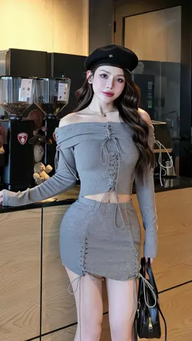 Set Áo Len Tăm Dài Tay Trễ Vai Đan Dây Buộc Mix Chân Váy Ngắn #setaovay #setdoxinh #setdonu #xuhuong 