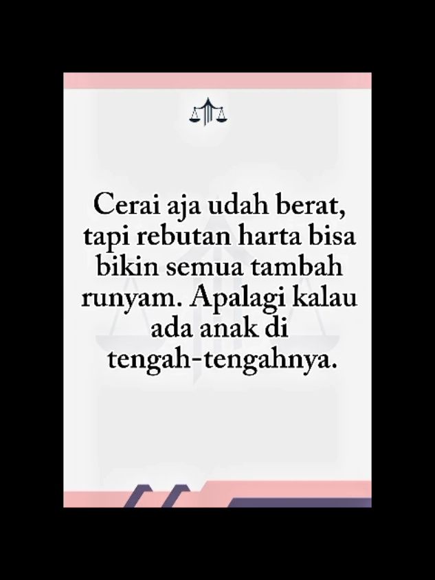 Cerai saja sudah berat… hati hancur 💔 Ditambah harus berebut harta bersama, makin terasa pahitnya. Padahal menurut Pasal 37 UU Perkawinan & Pasal 128 KUH Perdata, harta bersama wajib dibagi adil setelah perceraian. Jangan biarkan luka batin bertambah karena tidak paham hukum. 🤲 #dsh_lawfirm #hartabersama #perceraian #hukumkeluarga #UUPerkawinan 