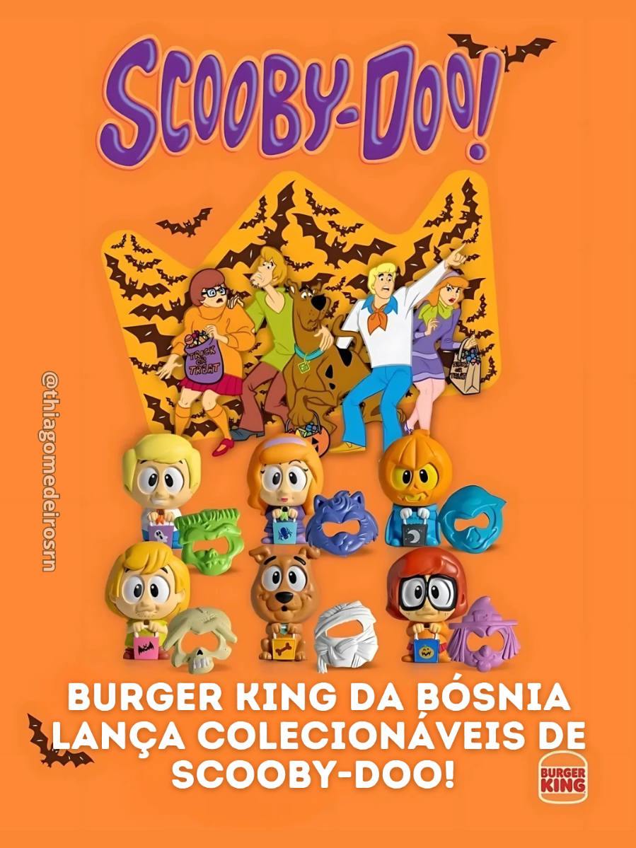 Olha que incrível! 😍 O Burger King da Bósnia lançou uma coleção exclusiva de brinquedos do Scooby-Doo 👻🍔. São colecionáveis super fofos da turma, cada um com máscaras divertidas e cheias de mistério! 🕵️‍♂️🎃 👉 Bem que essa coleção poderia vir para o Brasil, né? 🇧🇷💭 #scoobydoo #burgerking #colecionáveis #halloween #scoobygang 