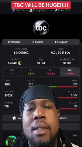 If you know, you know… That $tbc is a ticking time bomb 💣 ⏰  It’s only a matter of time. One day you’ll wake up to $10M marketcap, and slap yourself for not buying more sub $2M Just sayin… #fyp #crypto #memecoins #TBC 