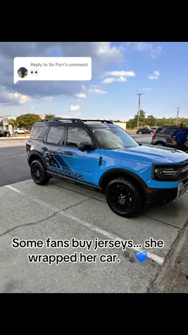 Replying to @Sir Purr She took Panthers pride to a whole new level 💙 #KeepPounding #PanthersNation #wrapwerx803 #carolinapanthers #football