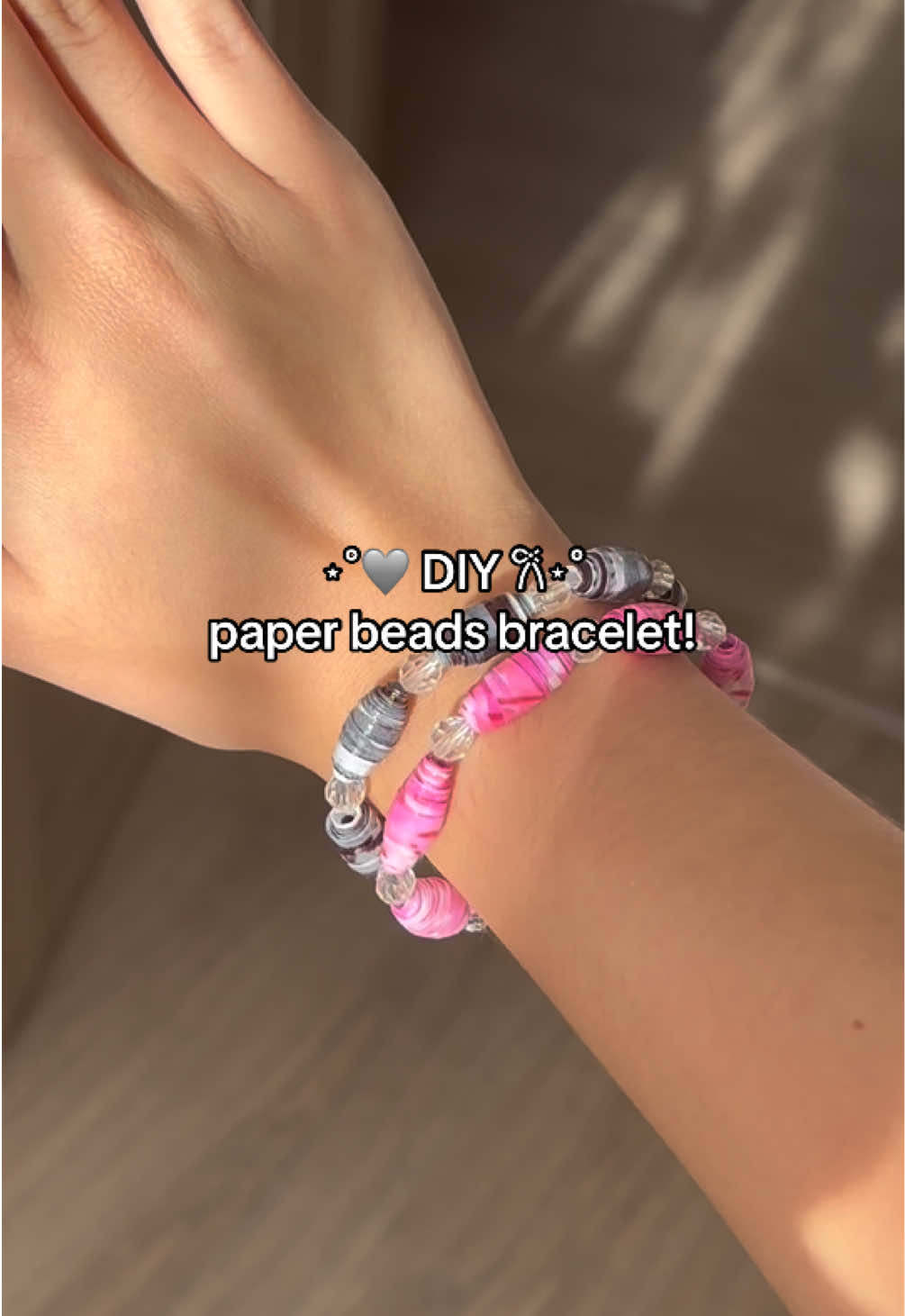 diy cute paper beads bracelet🩶🩷#DIY #beads #paper #creatorsearchinsights #fypシ 