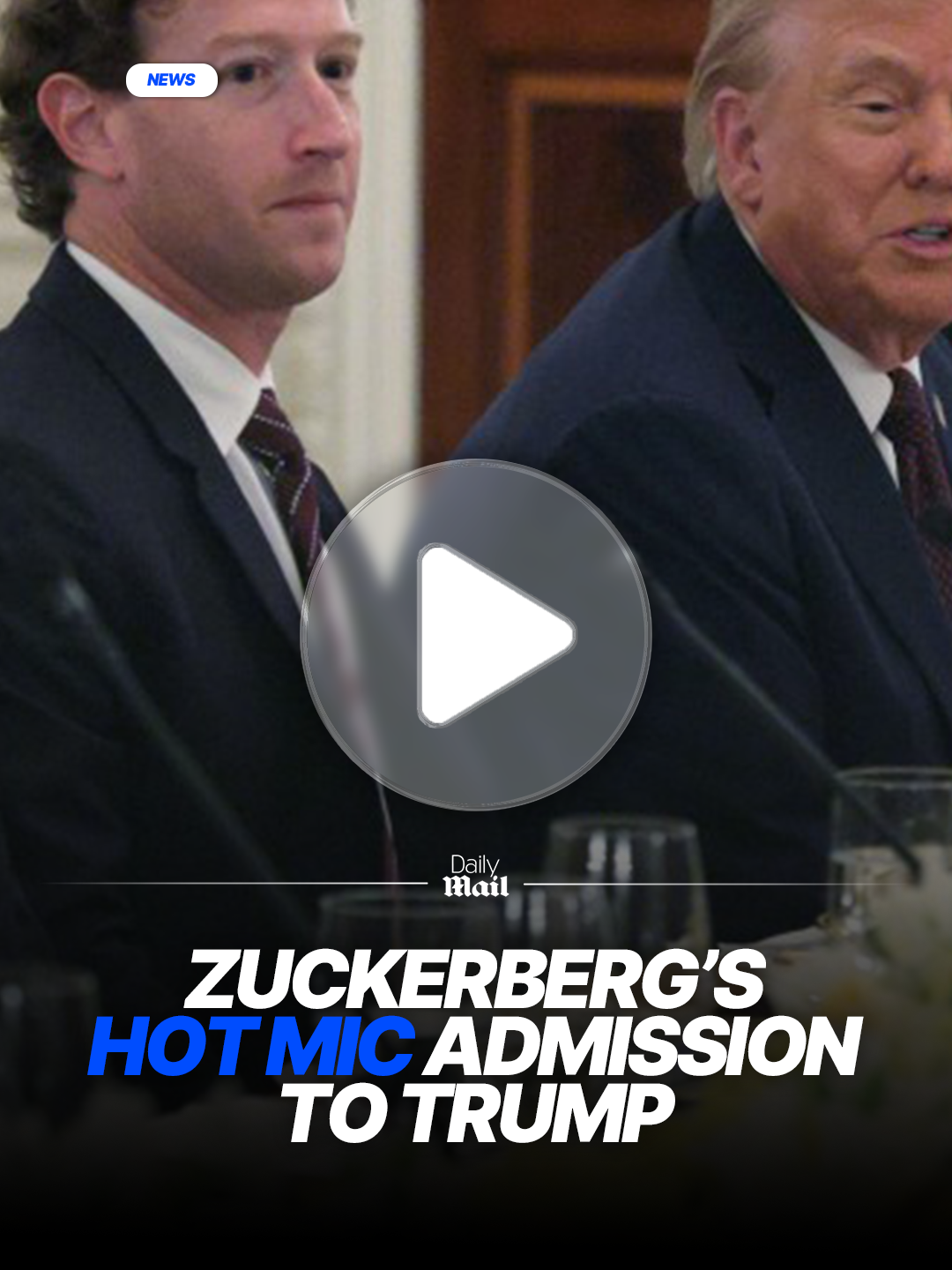 Meta CEO Mark Zuckerberg was caught on a hot mic admitting to Donald Trump that he had no idea how to answer a question while sitting next to the president at a White House event. Zuckerberg was among the moguls in attendance for a dinner on Thursday, alongside Apple CEO Tim Cook, Microsoft founder Bill Gates, the founder and CEO of Google, Sergey Brin, and Sundar Pichai, and OpenAI founder Sam Altman.  Read about the meeting at Daily Mail. #news #trump #zuckerberg #tech #meta