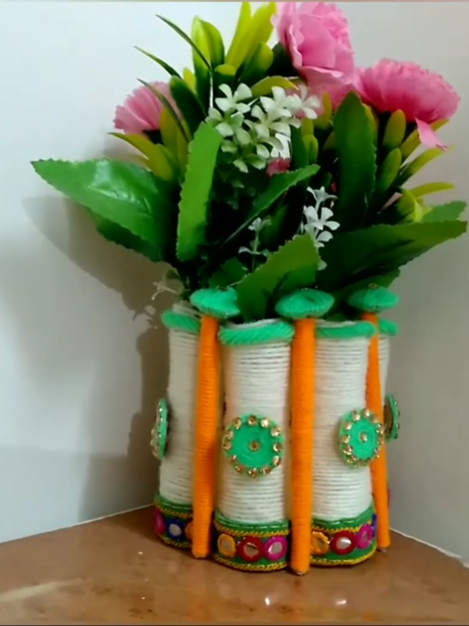 How To Make Woollen Flowers Pot#foryoupage #fyp #foryou #viral #tiktok 