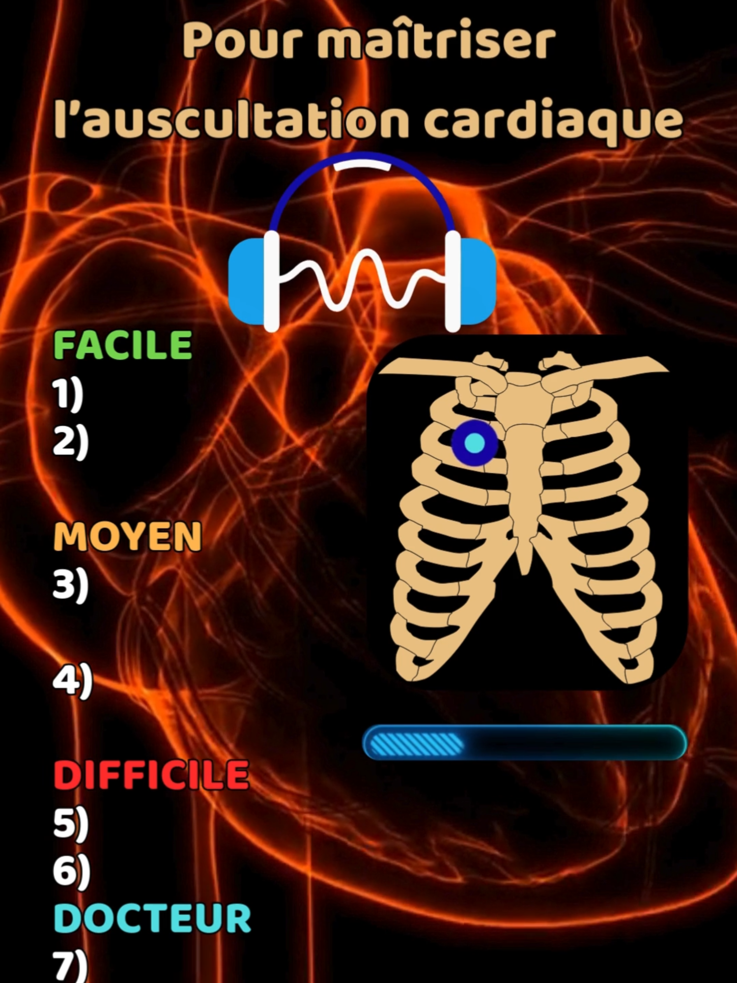 LA vidéo indispensable pour reconnaître les bruits de l'auscultation cardiaque que tu seras amené à entendre. Il est très difficile de savoir à quoi s'attendre quand on pose le sthétoscope sur le coeur d'un patient. Via cette courte vidéo on essaie d'appréhender cette partie difficile de la cardiologie clinique : l'écoute des bruit du coeur.  Ces quelques échantillons ne sont pas parfaits mais permettront d'avoir une idée du type de son selon la pathologie et la localisation auscultatoire. N'héiste pas à regarder la vidéo plusieurs fois pour te familiariser avec ces anomalies ! #coeur #auscultation #cardiologie #medecine #infirmiere #externat #challenge #apprendresurtiktok