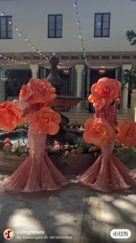 Peach color Living Roses© by Kikimora Studio® original design. Living Art interactive performance for weddings, garden theme events, corporate and privet celebrations. We travel from Miami FL globally. 