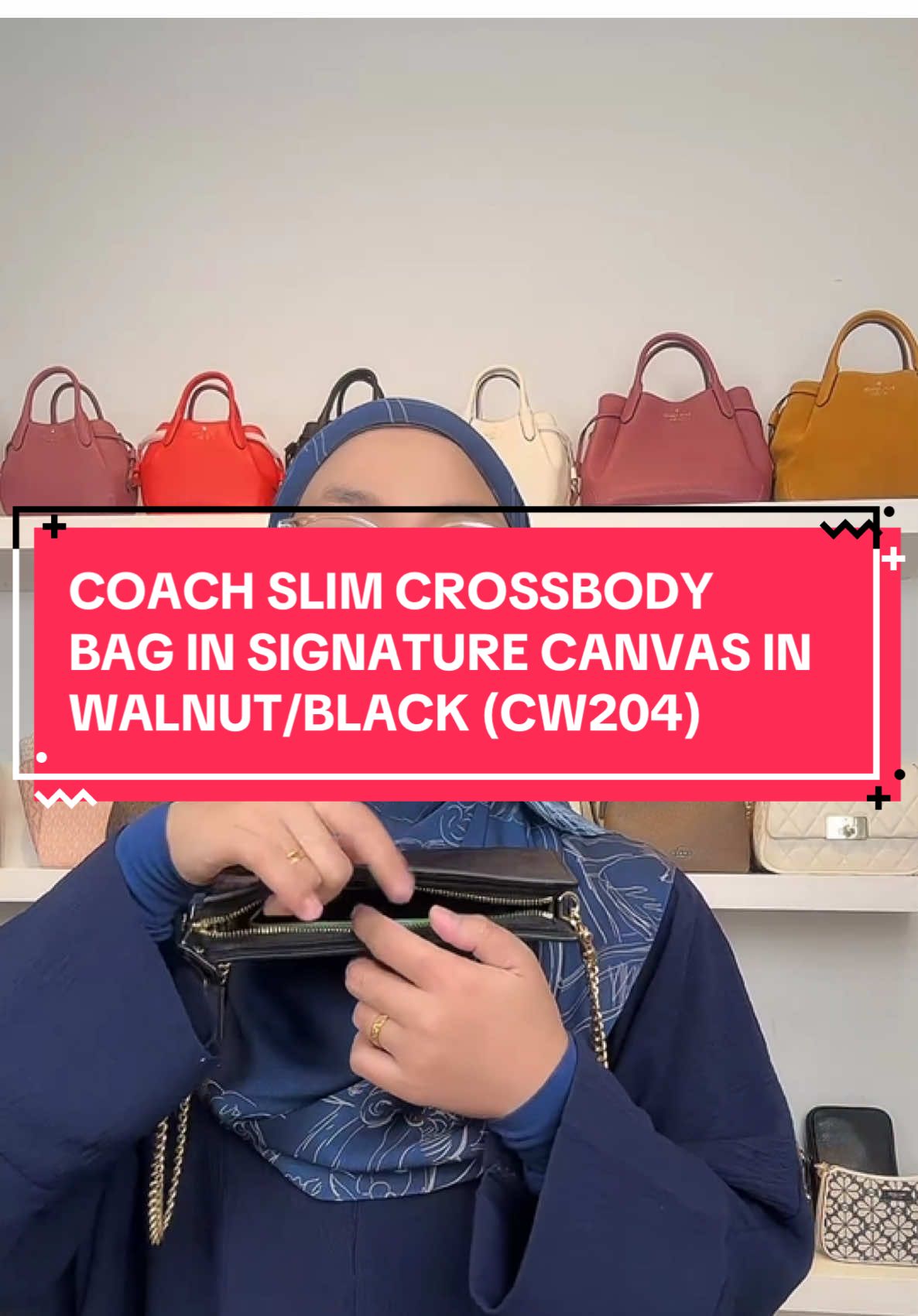 COACH SLIM CROSSBODY BAG IN SIGNATURE CANVAS IN WALNUT/BLACK (CW204)-RM599