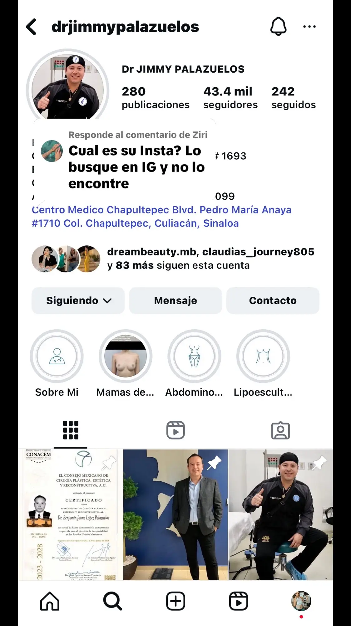 Respuesta a @Ziri  el Instagram del doctor Jaime palazuelos @Dr. Jimmy Palazuelos  